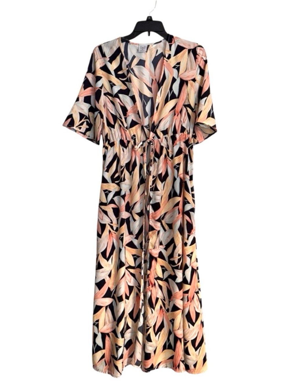 Cozy Co by Cozy Casual Navy Tropical Leaf Print Maxi Kimono Swim Cover Up Medium - Picture 3 of 9